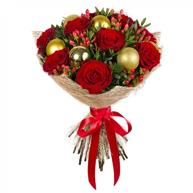 Букет цветов "Новогодний букет из красных роз" Букет цветов "Новогодний букет из красных роз"