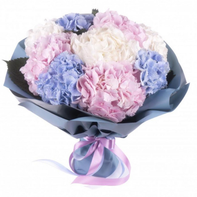 Букет цветов "Букет из разноцветных гортензий"